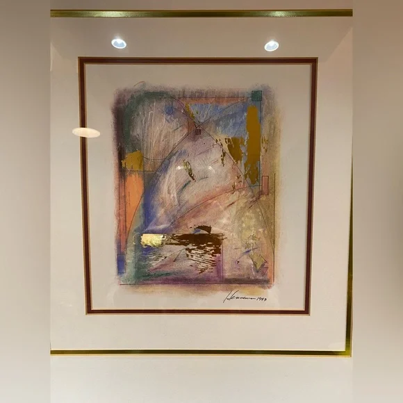 KATHRYN HENNEMAN MODERN ABSTRACT EXPRESSIONIST PAINTING WITH GOLD LEAF
